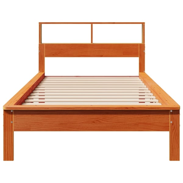 vidaXL Seng med bokhylle uten madrass voksbrun 90x200 cm heltre furu