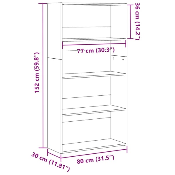 vidaXL Bokhylle sonoma eik 80x30x152 cm konstruert tre