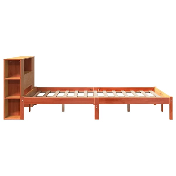 vidaXL Seng med bokhylle uten madrass voksbrun 140x200 cm heltre furu