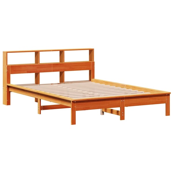 vidaXL Seng med bokhylle uten madrass voksbrun 135x190 cm heltre furu