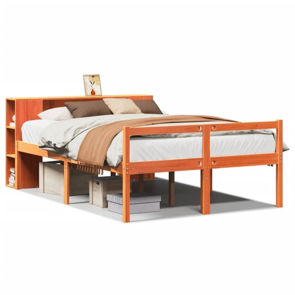 vidaXL Seng med bokhylle uten madrass voksbrun 150x200 cm heltre