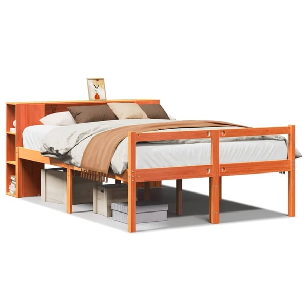 vidaXL seng med reol uden madras 160x200 cm massivt træ gyldenbrun