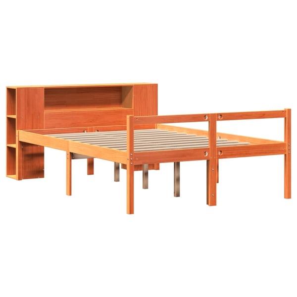 vidaXL seng med reol uden madras 160x200 cm massivt træ gyldenbrun