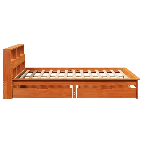 vidaXL Seng med bokhylle uten madrass voksbrun 140x190 cm heltre furu