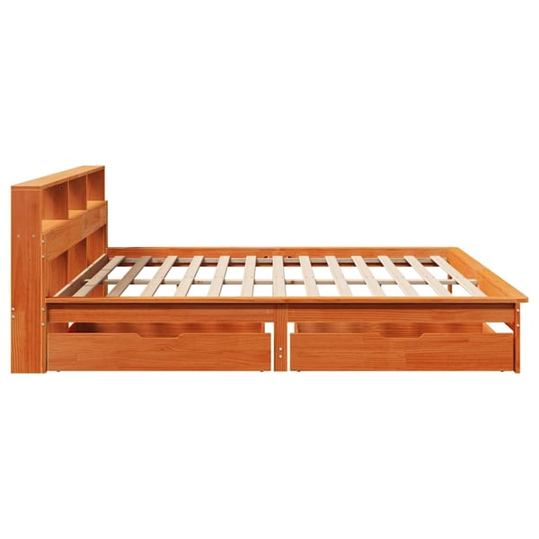 vidaXL Seng med bokhylle uten madrass voksbrun 200x200 cm heltre furu
