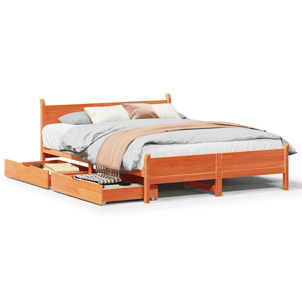 vidaXL Sengeramme uten madrass voksbrun 140x190 cm heltre furu