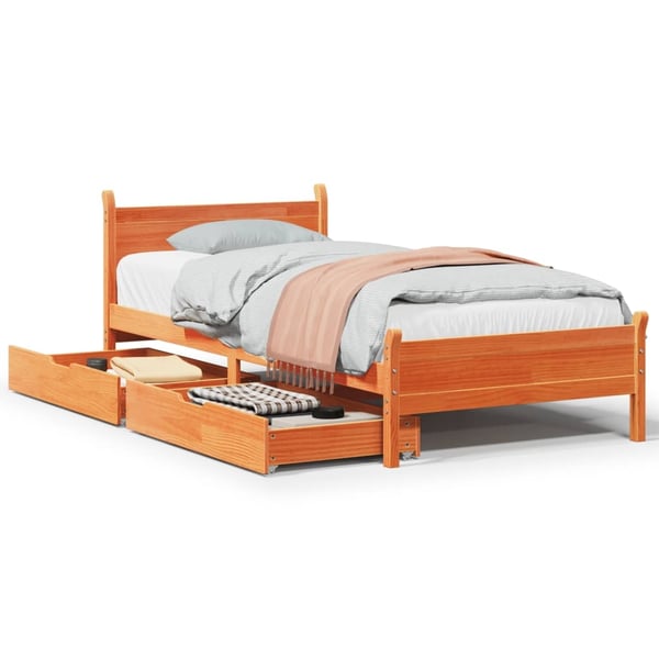 vidaXL sengeramme uden madras 100x200 cm massivt fyrretræ gyldenbrun