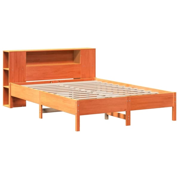 vidaXL Seng med bokhylle uten madrass voksbrun 160x200 cm heltre furu