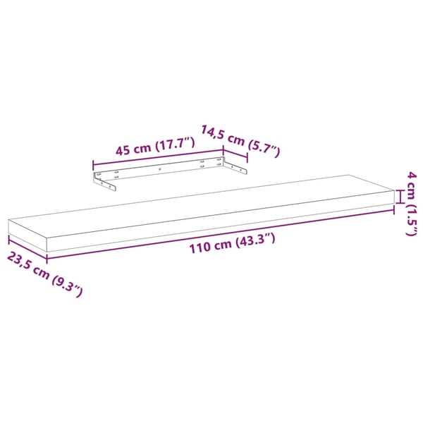 vidaXL Flytende hylle 110x23,5x4 cm konstruert tre