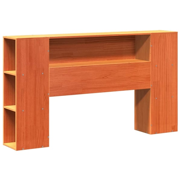 vidaXL Seng med bokhylle uten madrass voksbrun 135x190 cm heltre furu