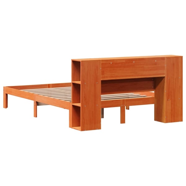 vidaXL Seng med bokhylle uten madrass voksbrun 135x190 cm heltre furu