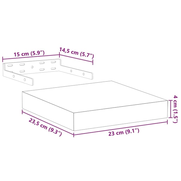 vidaXL Flytende hyller 2 stk 23x23,5x4 cm konstruert tre