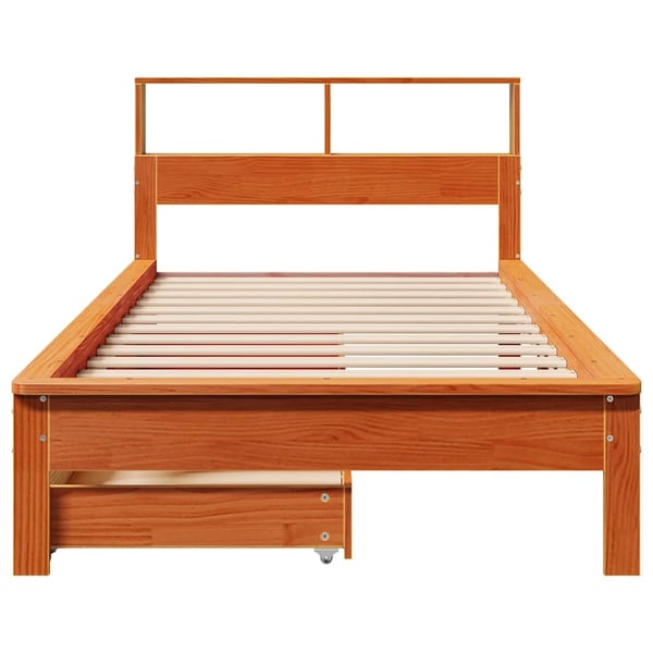 vidaXL Seng med bokhylle uten madrass voksbrun 75x190 cm heltre furu