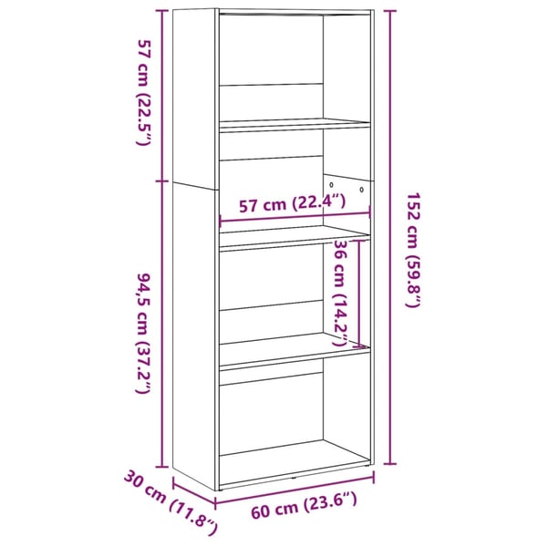 vidaXL Bokhylle gammelt tre 60x30x152 cm konstruert tre