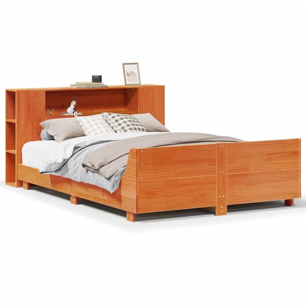 vidaXL sengeramme uden madras 160x200 cm massivt fyrretræ gyldenbrun