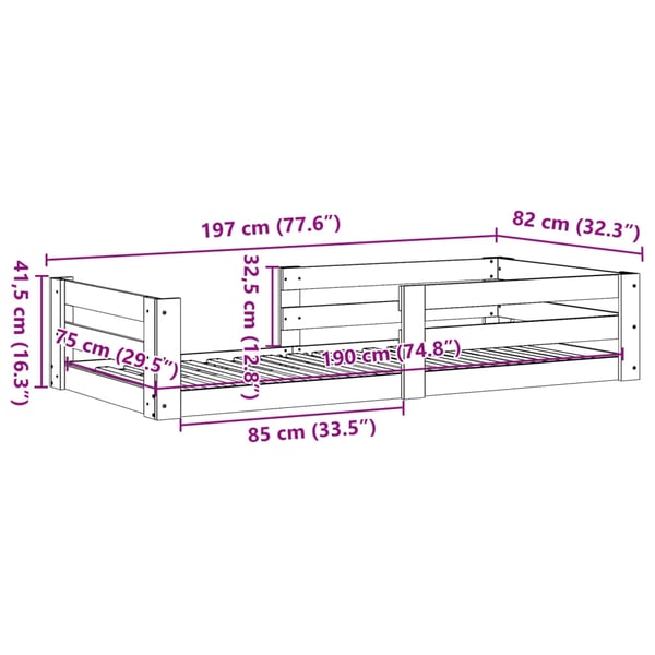 vidaXL Sengeramme uten madrass voksbrun 75x190 cm heltre furu