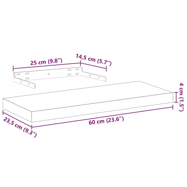 vidaXL væghylde 60x23,5x4 cm konstrueret træ