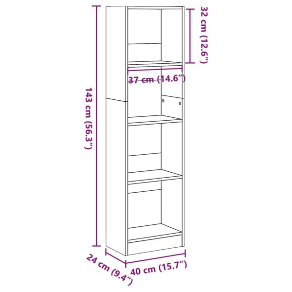 vidaXL Bokhylle brun eik 40x24x143 cm konstruert tre