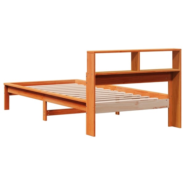 vidaXL Seng med bokhylle uten madrass voksbrun 75x190 cm heltre furu