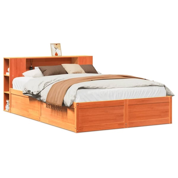 vidaXL sengeramme uden madras 140x190 cm massivt fyrretræ gyldenbrun