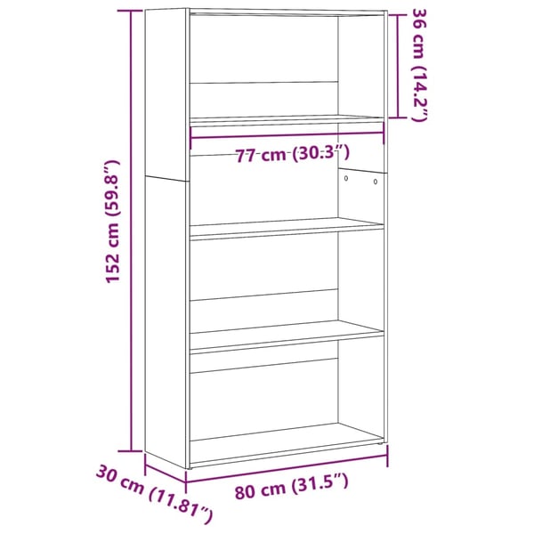 vidaXL Bokhylle artisan eik 80x30x152 cm konstruert tre