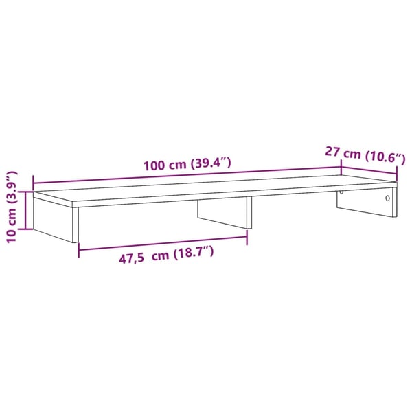 vidaXL Skjermhylle betonggrå 100x27x10 cm konstruert tre