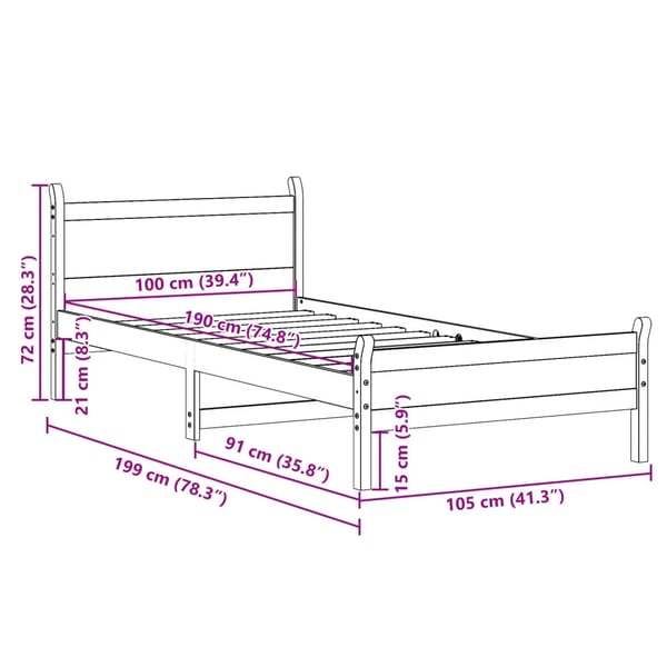 vidaXL Sengeramme uten madrass voksbrun 100x200 cm heltre furu