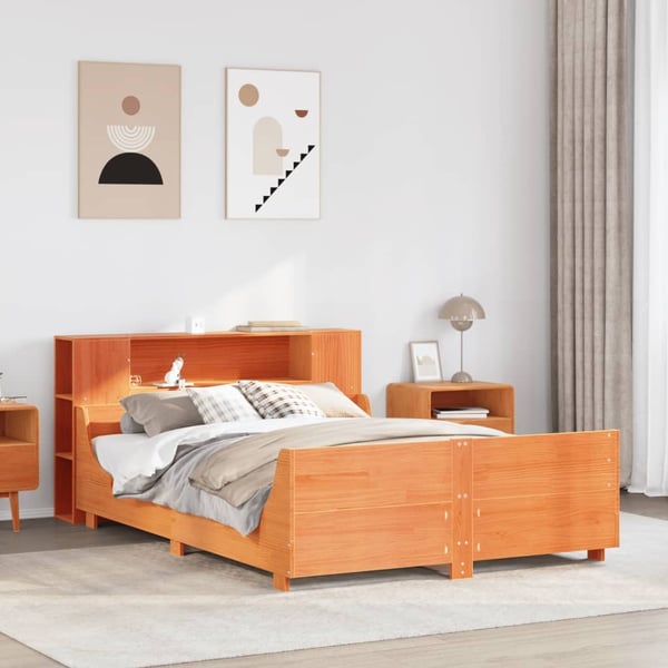 vidaXL sengeramme uden madras 135x190 cm massivt fyrretræ brun