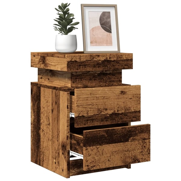 vidaXL Nattbord 2 stk med LED gammelt tre 35x39x55 cm konstruert tre