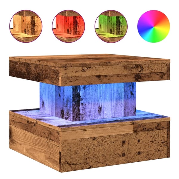 vidaXL Salongbord med LED-lys gammelt tre 50x50x40 cm