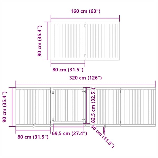 vidaXL hundelåge med dør 6 paneler 480 cm foldbar poppeltræ sort