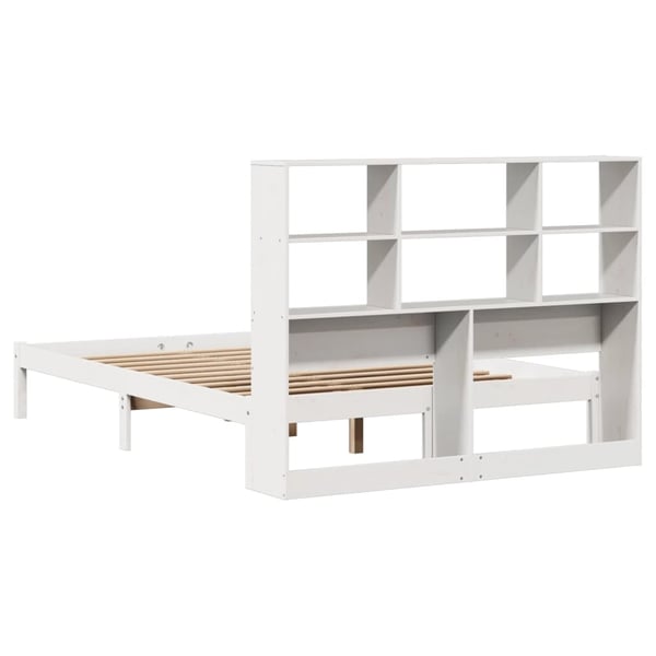 vidaXL Seng med bokhylle uten madrass hvit 140x200 cm heltre furu