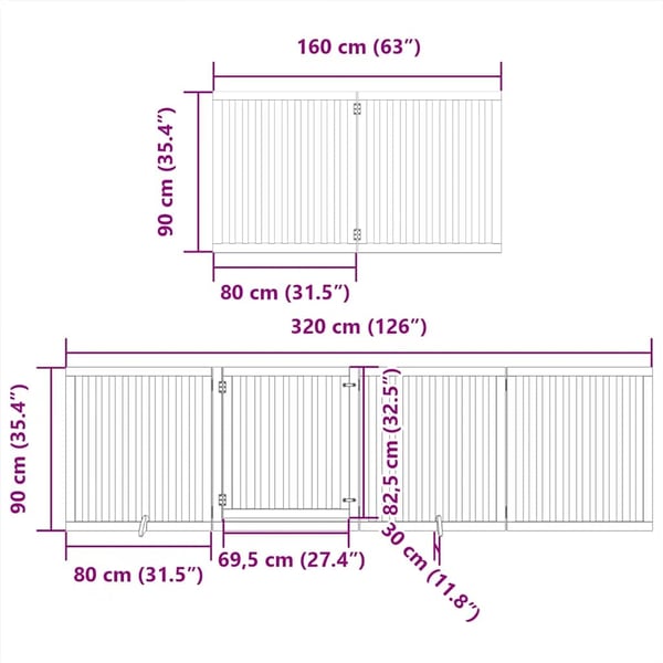 vidaXL Hundeport sammenleggbar 10 paneler hvit 800 cm poppeltre