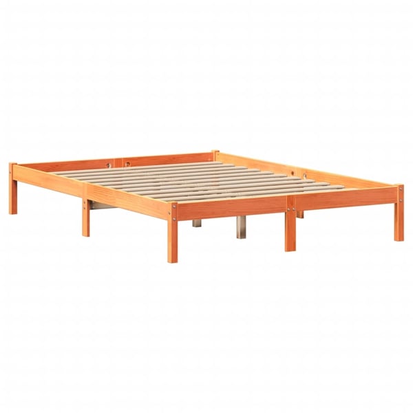 vidaXL Seng med bokhylle uten madrass voksbrun 140x200 cm heltre furu
