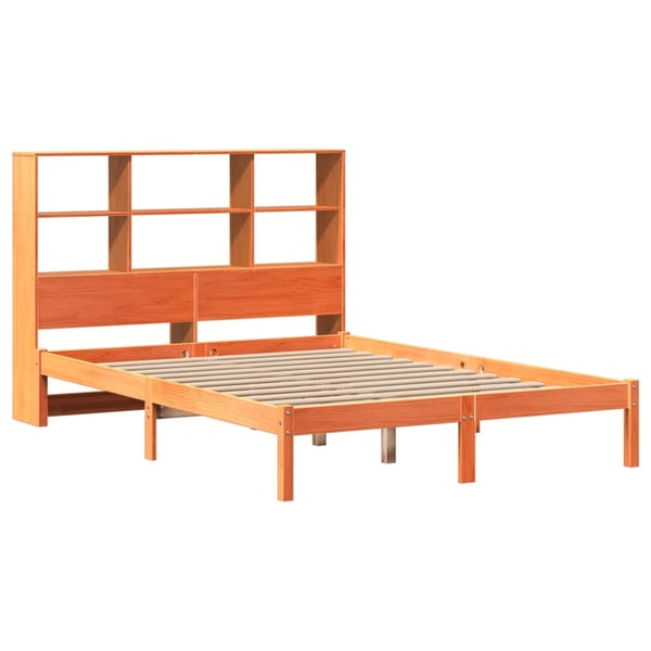 vidaXL Seng med bokhylle uten madrass voksbrun 140x200 cm heltre furu