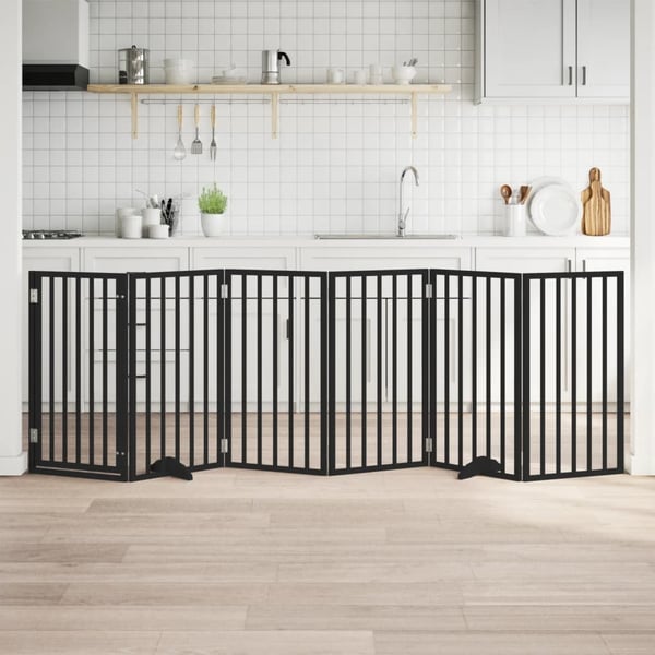 vidaXL hundelåge med dør 6 paneler 300 cm foldbar poppeltræ sort