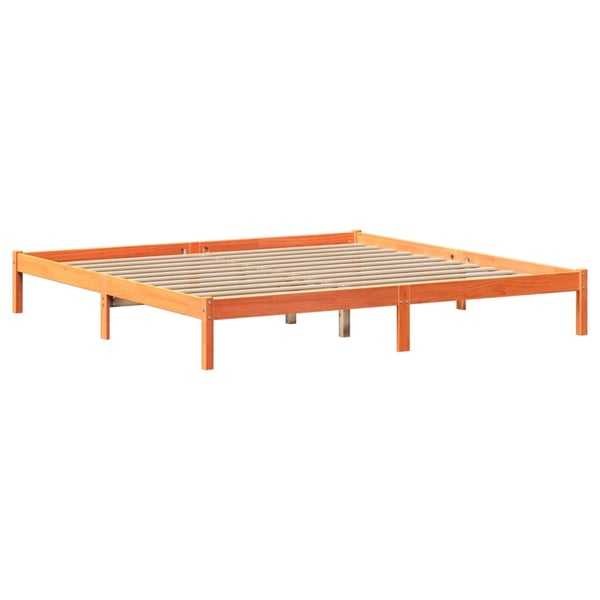 vidaXL Seng med bokhylle uten madrass voksbrun 200x200 cm heltre furu