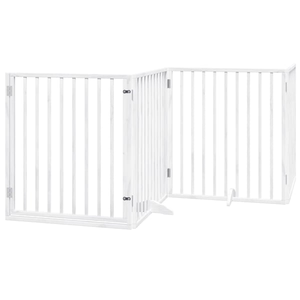 vidaXL hundegitter med dør foldbar 4 paneler hvid 320 cm poppeltræ