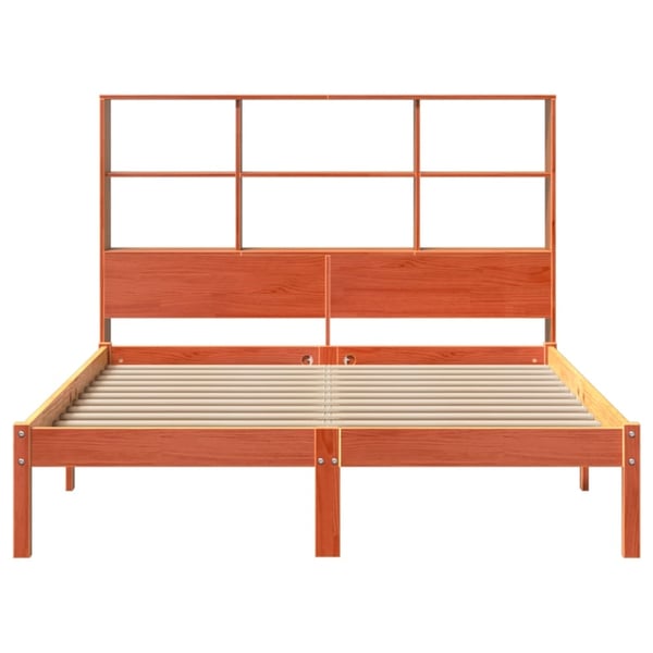 vidaXL Seng med bokhylle uten madrass voksbrun 150x200 cm heltre furu