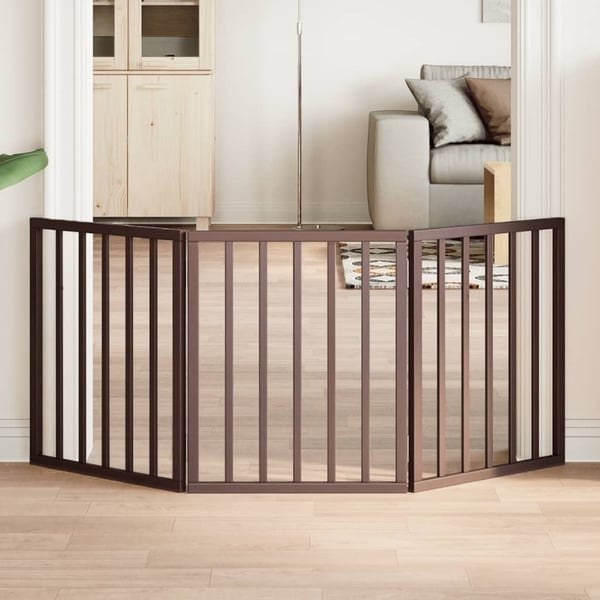 vidaXL Hundeport sammenleggbar 3 paneler brun 150 cm poppeltre