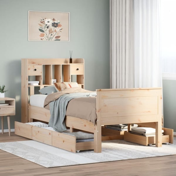 vidaXL Seng med bokhylle uten madrass 90x200 cm heltre furu