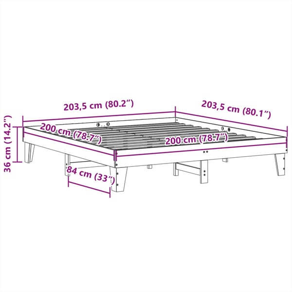 vidaXL Sengeramme uten madrass voksbrun 200x200 cm heltre furu