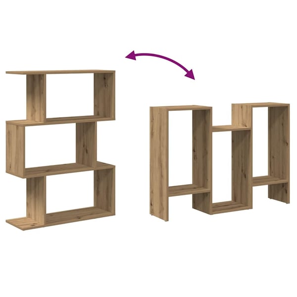 vidaXL Romdeler bokhylle 3 lag artisan eik 70x24x97 cm konstruert tre