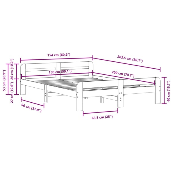 vidaXL Sengeramme uten madrass 150x200 cm heltre furu