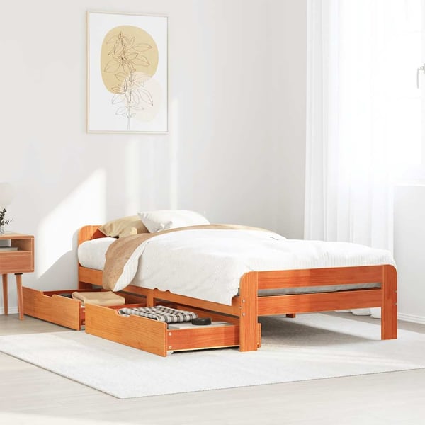 vidaXL Sengeramme uten madrass voksbrun 75x190 cm heltre furu