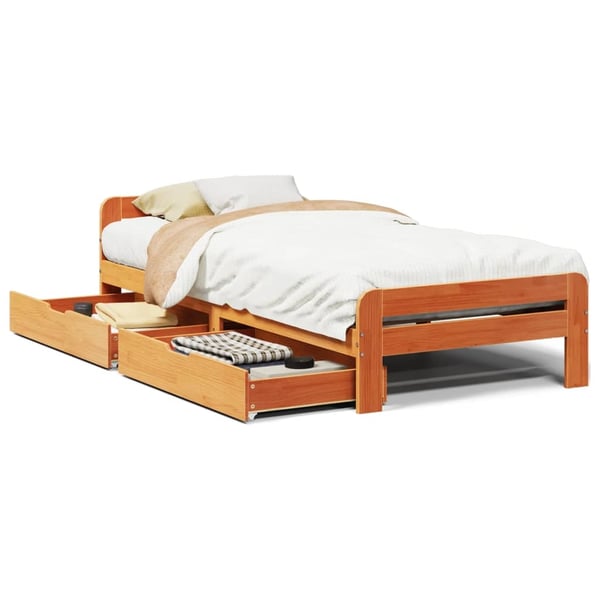 vidaXL Sengeramme uten madrass voksbrun 75x190 cm heltre furu