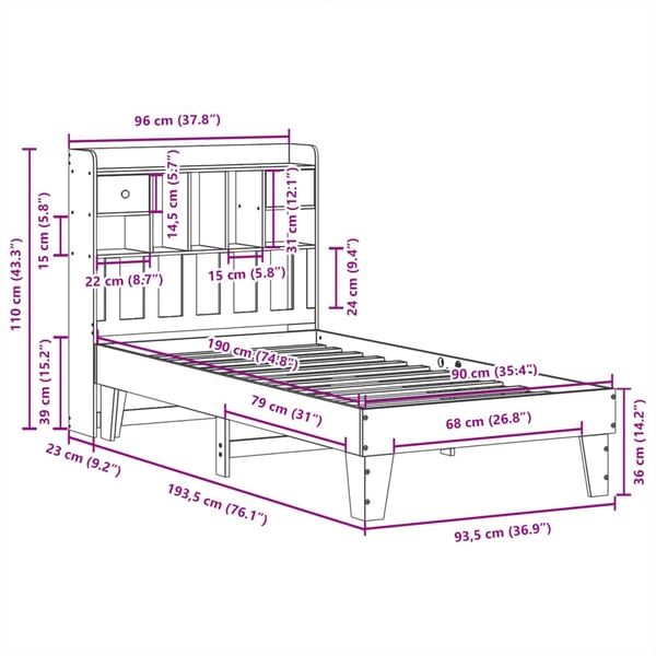 vidaXL Sengeramme uten madrass 90x190 cm heltre furu