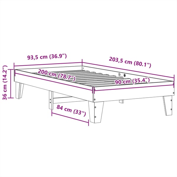 vidaXL Sengeramme uten madrass 90x200 cm heltre furu