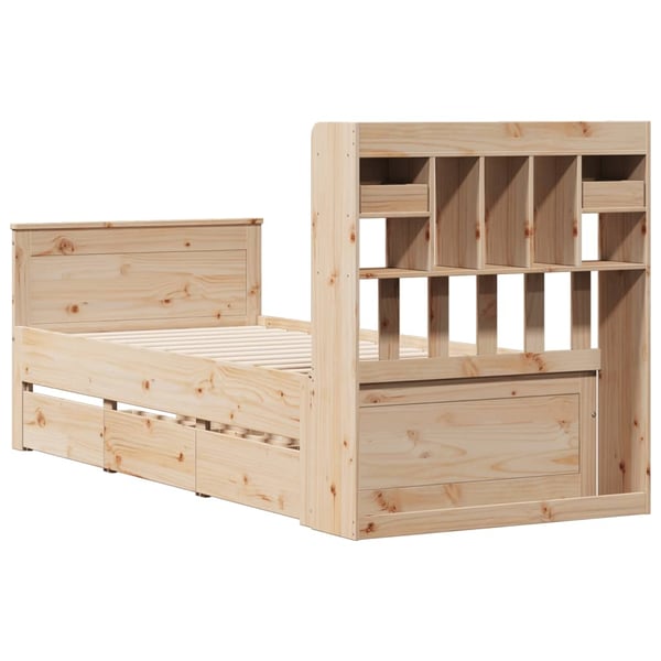 vidaXL Seng med bokhylle uten madrass 75x190 cm heltre furu