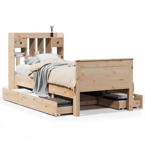 vidaXL Seng med bokhylle uten madrass 75x190 cm heltre furu